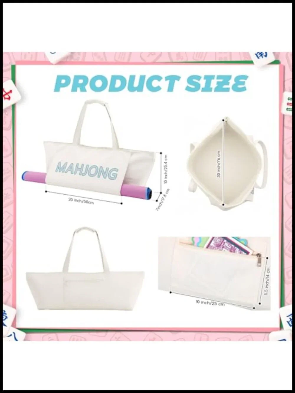Waterproof Mahjong Tote Bag Large Capacity Storage with Padded Shoulder Strap